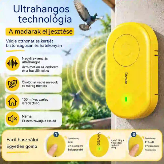 🐦 Hordozható ultrahangos madárriasztó | Automatikus galambriasztó, ideális erkélyekre, kertekbe és szabadba