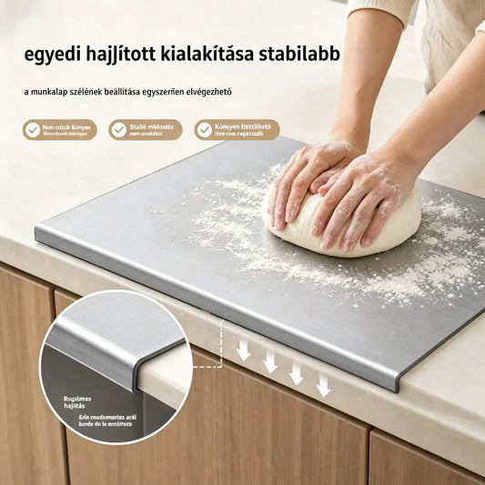 🔪 Rozsdamentes acél vágódeszka hajtott széllel – Extra vastag és multifunkcionális, ideális professzionális konyhákba és otthoni használatra 🍽️