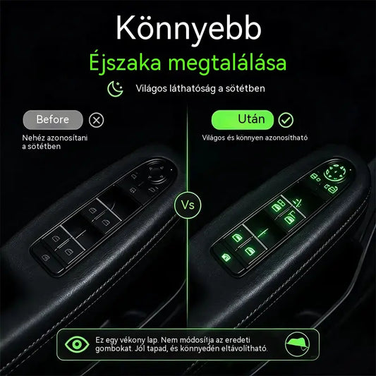 🚗 Fluoreszkáló matricák autógombokhoz | Azonnal megtalálja a kezelőszerveket, akár éjszaka is