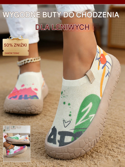 Wygodne buty damskie,【36-41】Ekologiczne, malowane, oddychające buty do chodzenia bez sznurówek,Wygodne i modne na co dzień
