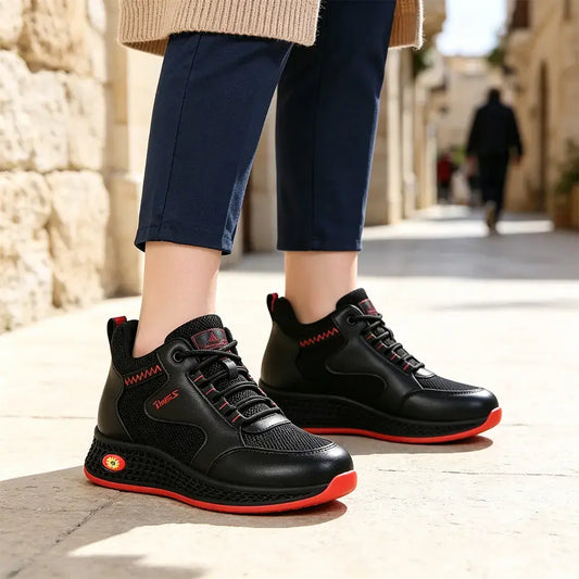 【35-41】👟Női fekete bőr bebújós munkacipő – csúszásgátló, párnázott – lélegző, könnyű és kényelmes