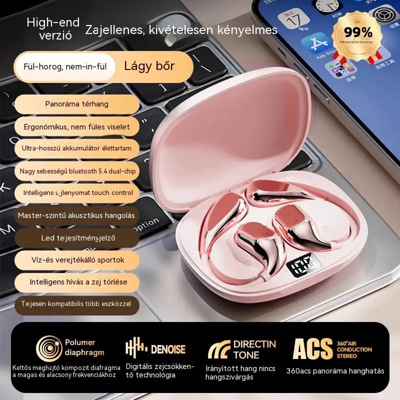 🔥【50% kedvezmény korlátozott ideig】🔋Vezeték nélküli Bluetooth fülhallgató beépített fülhorgos csontvezetés nélkül 🎙️🎧