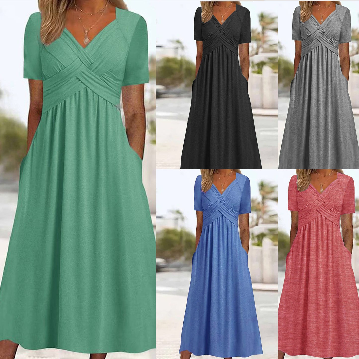 🔥🔥【50% KEDVEZMÉNY】👗【S-3XL】Tiszta színű, középhosszú, lezser ruha