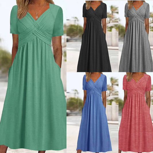 🔥🔥【50% KEDVEZMÉNY】👗【S-3XL】Tiszta színű, középhosszú, lezser ruha