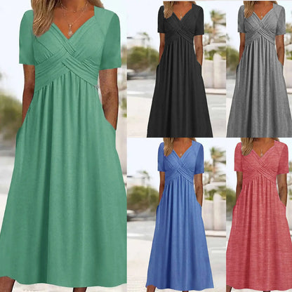 🔥🔥【50% KEDVEZMÉNY】👗【S-3XL】Tiszta színű, középhosszú, lezser ruha