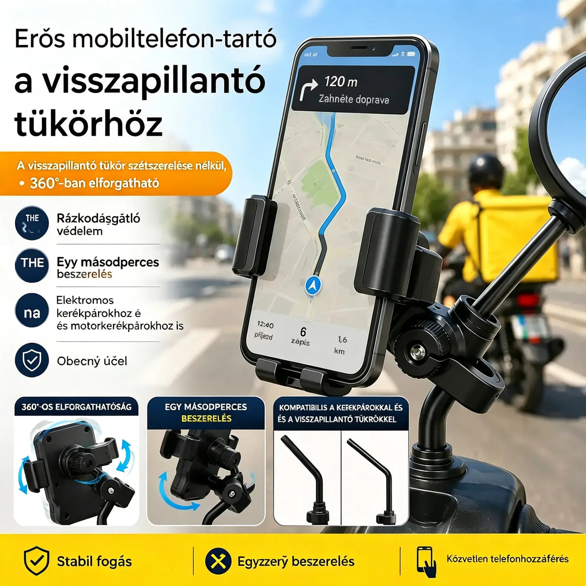 🔥【50% kedvezmény korlátozott ideig】🚴 Biztonságos fogású motoros telefontartó