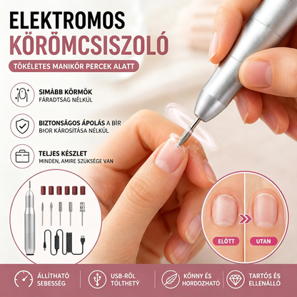 💅👍 Multifunkcionális elektromos körömcsiszoló körömgomba kezelésére – manikűrhöz és körömlakklemosáshoz is tökéletes.