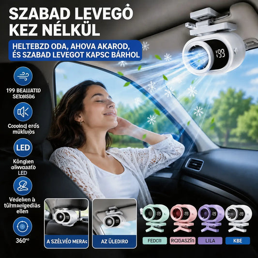 🌀 Kézhasználat nélküli ventilátor LED kijelzővel, beépített csipesszel és 199 állítható szinttel