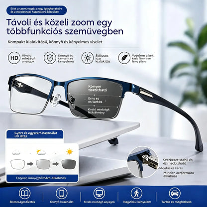 Új, félig keret nélküli olvasószemüveg középkorúak és idősek számára, zoom, multifokális, fényérzékeny, fotokromatikus és kékfény-blokkoló funkciókkal