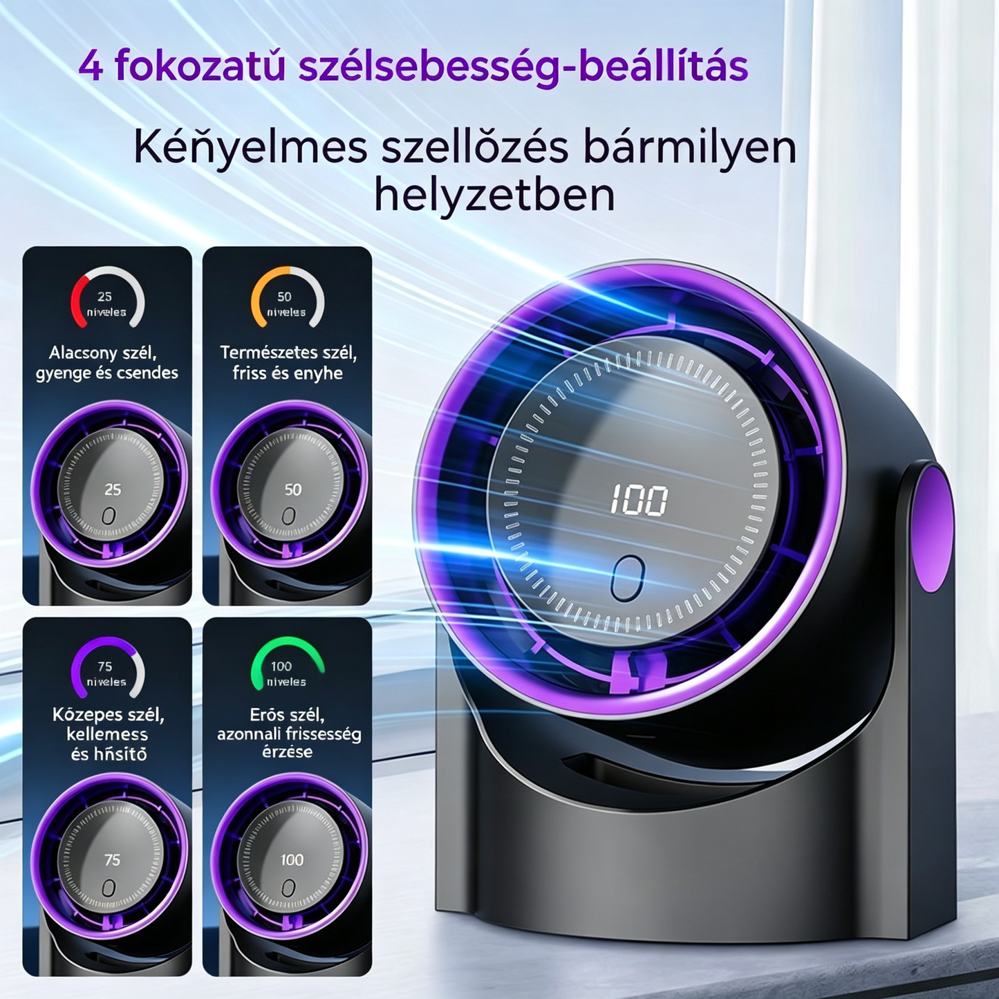 🧊🍃Új, lapát nélküli, turbina stílusú asztali ventilátor (falra szerelhető)