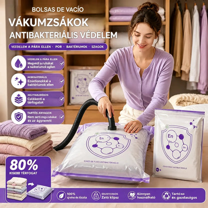 ✨ (5 darab) 💨 Nagy, összenyomható vákuumos tárolózacskó: nem igényel pumpát, szivárgásmentes, és ideális helytakarékosságra bőröndökben és otthon ✈️