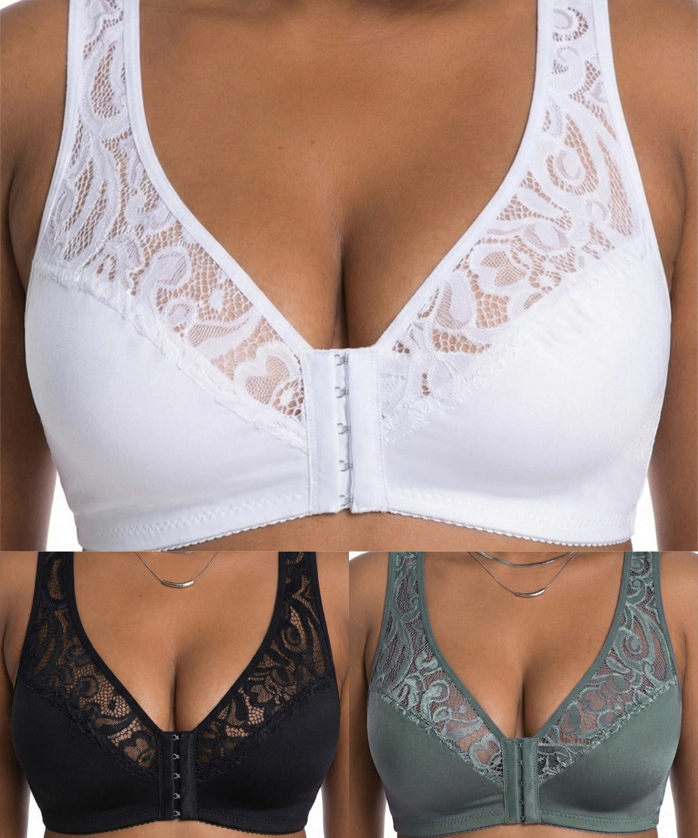 💕 Utolsó nap - 50% kedvezmény【3 részes szett】【L-4XL】😍 plus size push-up légáteresztő merevítős melltartó, varrás nélküli fazon elöl záródással, utánvétes fizetés
