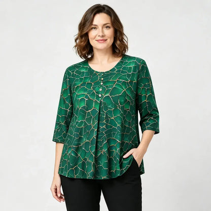 🛍️ 2026-os nyári kollekció plus size nőknek: rugalmas blúz texturált mintával és laza A-vonalú szabással 💐 Elrejti a pocakot és elegáns fazon | 3 szín, bővített méretek XL-8XL (50-120 kg)