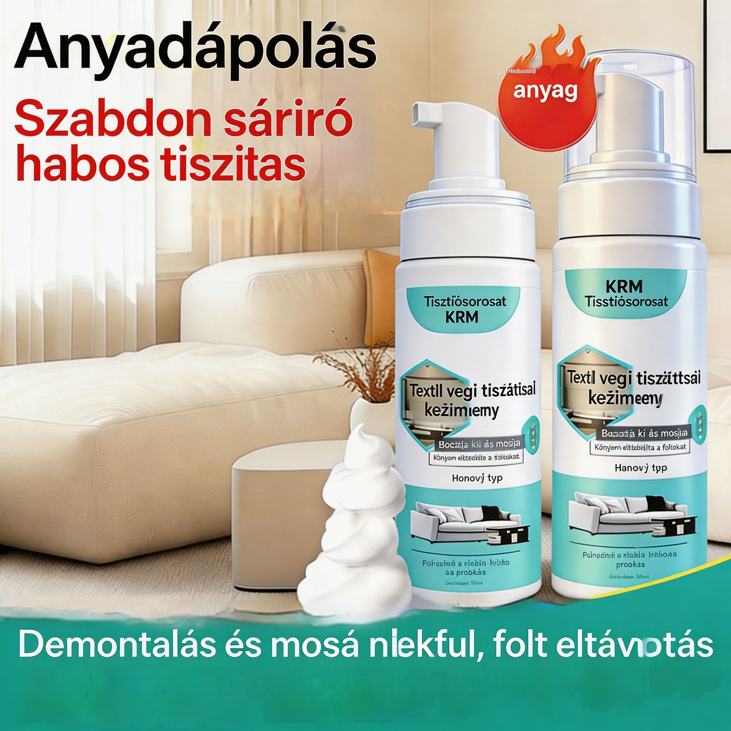 ✨Kanapétisztító és habzó vegytisztító – hatékony folteltávolító képességgel rendelkezik; nem igényel vizet, és csak vegytisztítható anyagokhoz alkalmas.