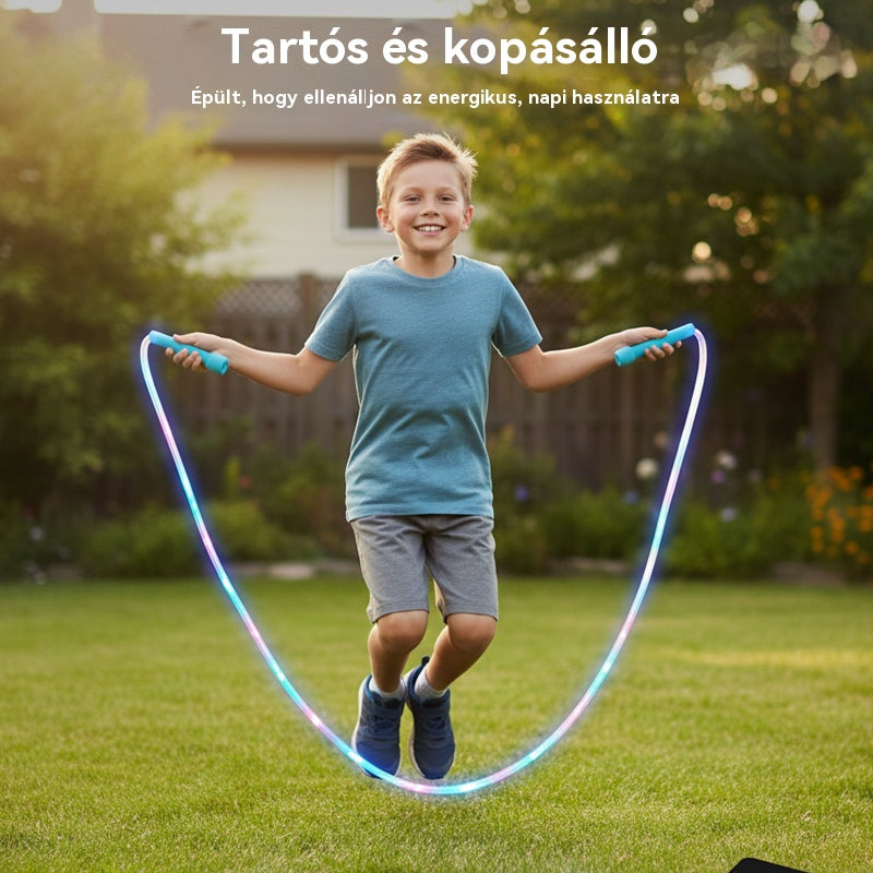 🌟✨ LED-es világítású ugrókötél – 3 állítható üzemmóddal és ütésálló kialakítással a hosszan tartó szórakozásért! 💡🏃‍♀️ Tökéletes szabadtéri tevékenységekhez, fenntartható újratölthető akkumulátorral. 🌿
