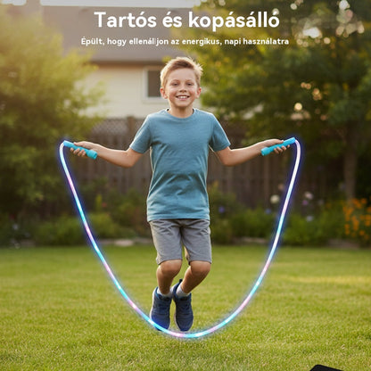 🌟✨ LED-es világítású ugrókötél – 3 állítható üzemmóddal és ütésálló kialakítással a hosszan tartó szórakozásért! 💡🏃‍♀️ Tökéletes szabadtéri tevékenységekhez, fenntartható újratölthető akkumulátorral. 🌿