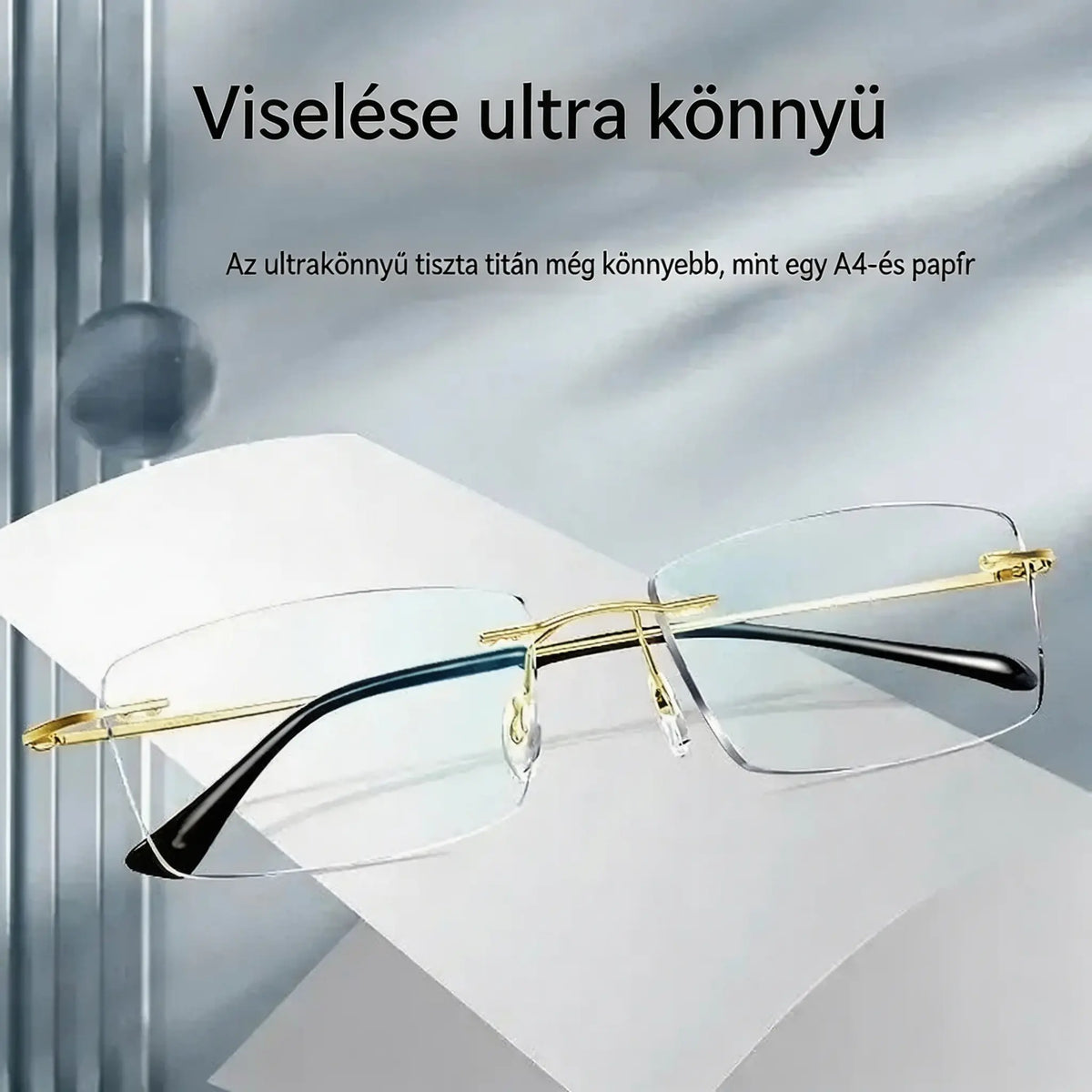 Kiváló minőségű, ultrakönnyű, keret nélküli, professzionális szemüveg nagy felbontással és kékfény elleni védelemmel - unisex