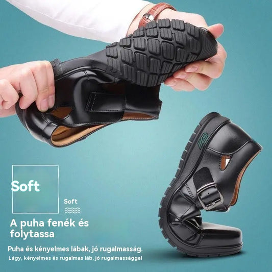 【38-44】👞2026 Nyári Férfi Valódi Bőr Lélegző, Üreges, Csúszásmentes Alkalmi Szandál