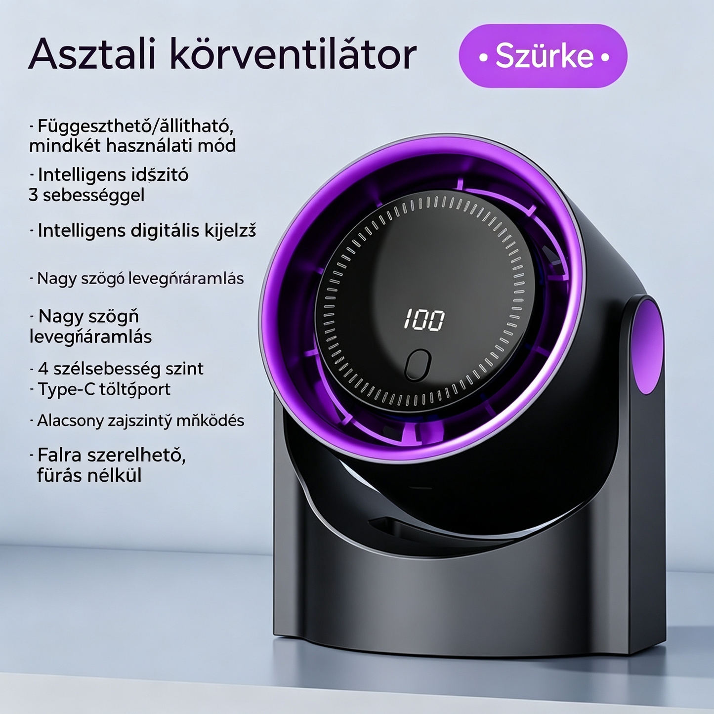 🧊🍃Új, lapát nélküli, turbina stílusú asztali ventilátor (falra szerelhető)