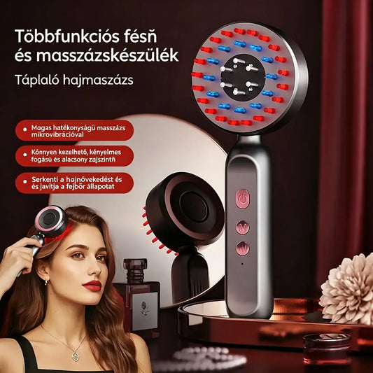 🙎‍♀️👍Piros és kék fényvezető folyékony mikroáramos spray hajnövekedéshez, vibráló elektromos masszázsfésű, fejbőr illóolaj, hajápoló készülék