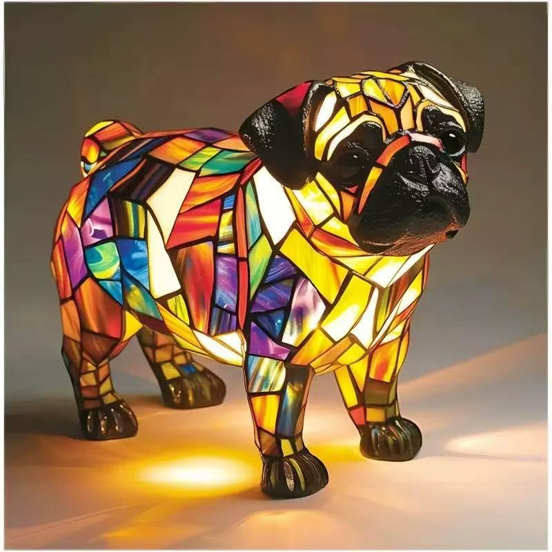 🐱🐶Gyanta díszek, LED éjszakai fény, művészet, állatszobor, kreatív dekoráció irodába, otthonra, USB porttal ellátott kapcsoló