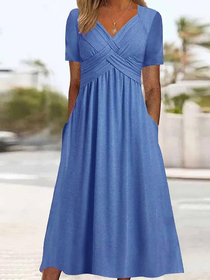 🔥🔥【50% KEDVEZMÉNY】👗【S-3XL】Tiszta színű, középhosszú, lezser ruha