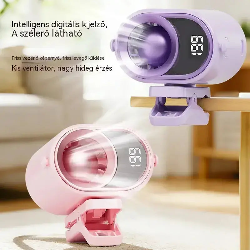 🌀 Kézhasználat nélküli ventilátor LED kijelzővel, beépített csipesszel és 199 állítható szinttel
