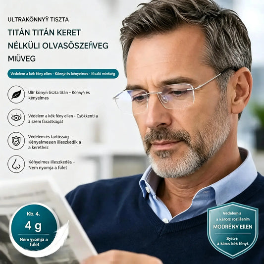 Kiváló minőségű, ultrakönnyű, keret nélküli, professzionális szemüveg nagy felbontással és kékfény elleni védelemmel - unisex