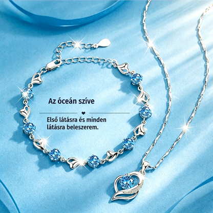 💎 925 ezüst karkötő és nyaklánc szett óceáni szív motívummal-U