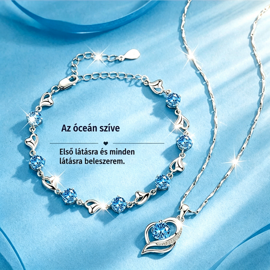 💎 925 ezüst karkötő és nyaklánc szett óceáni szív motívummal-U
