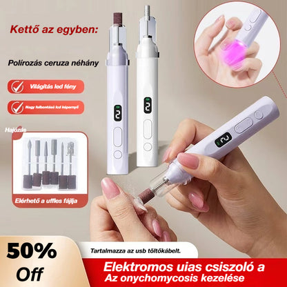 💅2 az 1-ben elektromos körömreszelő LED lámpával (szárítólámpa + 5 polírozófej)