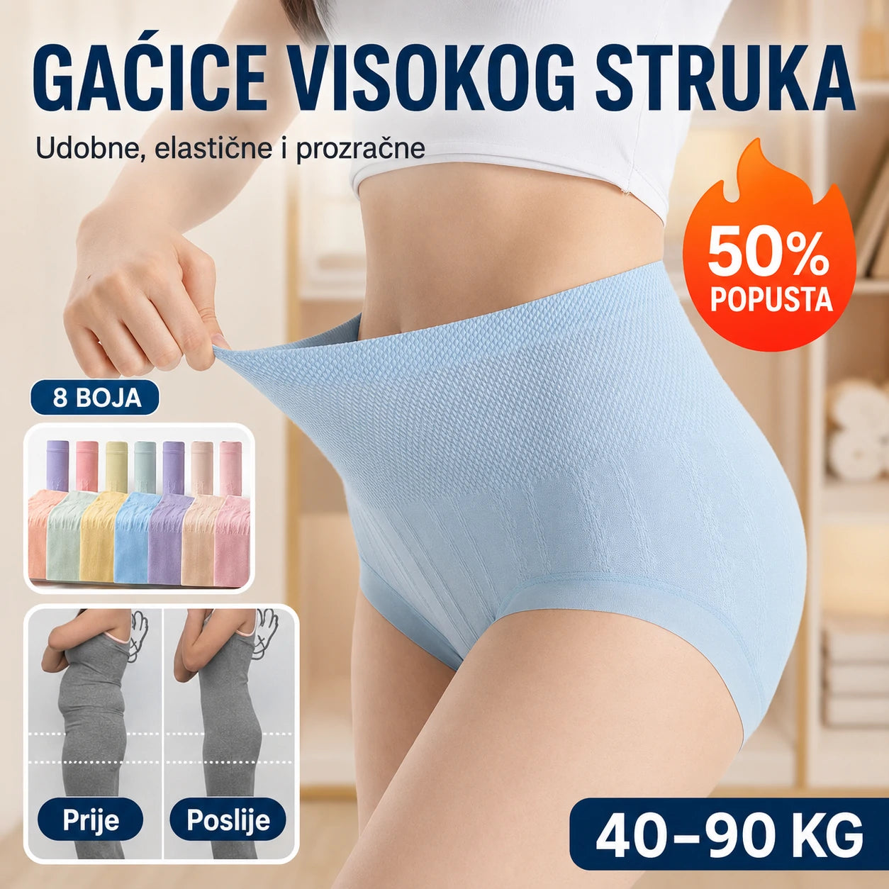 🔥Csak ma – 50% kedvezmény!【8 darabos】Antibakteriális magas derekú hasformáló bugyi