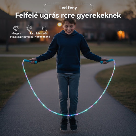 🌟✨ LED-es világítású ugrókötél – 3 állítható üzemmóddal és ütésálló kialakítással a hosszan tartó szórakozásért! 💡🏃‍♀️ Tökéletes szabadtéri tevékenységekhez, fenntartható újratölthető akkumulátorral. 🌿
