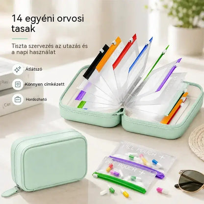 💊 Hordozható gyógyszertartó és rendszerező tok - Rendezetten és biztonságosan tárolhatod tablettáidat, vidd magaddal a gyógyszereidet bárhová!