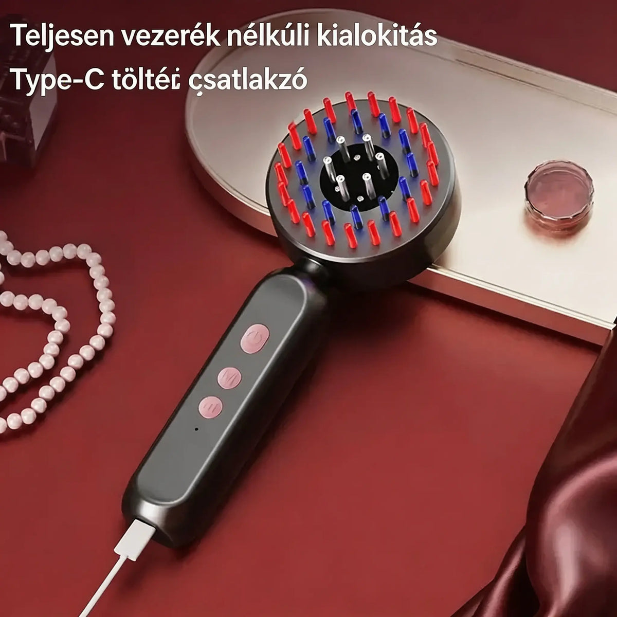 🙎‍♀️👍Piros és kék fényvezető folyékony mikroáramos spray hajnövekedéshez, vibráló elektromos masszázsfésű, fejbőr illóolaj, hajápoló készülék