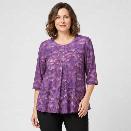 🛍️ 2026-os nyári kollekció plus size nőknek: rugalmas blúz texturált mintával és laza A-vonalú szabással 💐 Elrejti a pocakot és elegáns fazon | 3 szín, bővített méretek XL-8XL (50-120 kg)