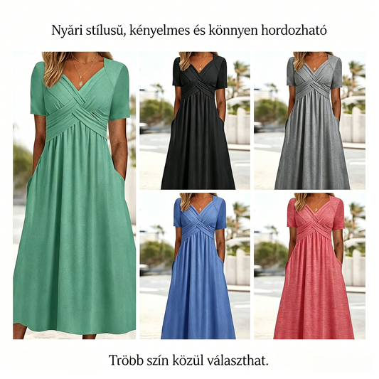 🔥🔥【50% KEDVEZMÉNY】👗【S-3XL】Tiszta színű, középhosszú, lezser ruha
