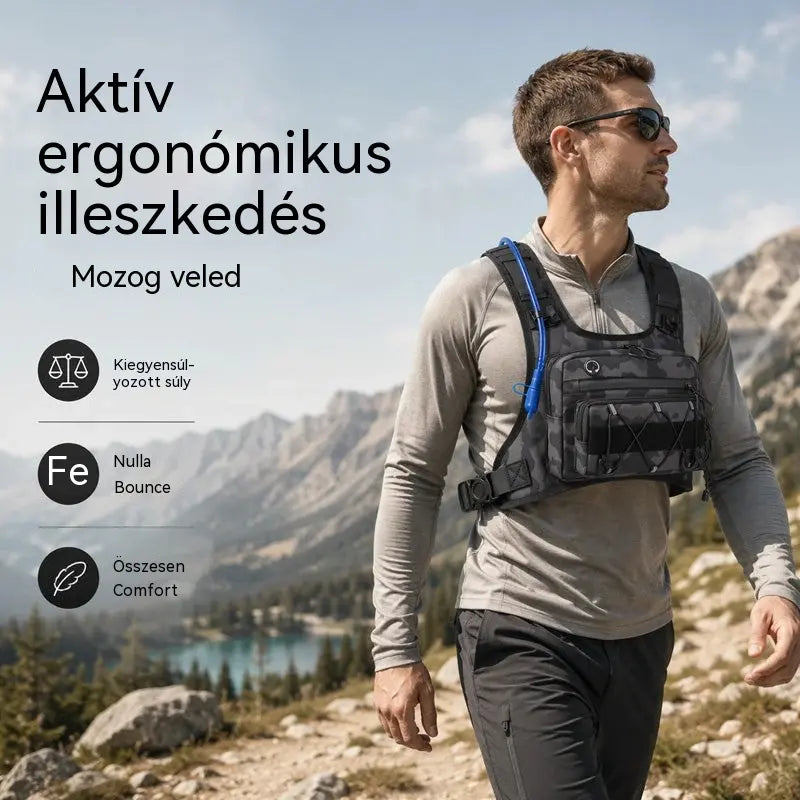 🥳🚴💨 50% KEDVEZMÉNY! Kerékpáros mellény integrált hidratáló rendszerrel: tartós, vízálló, több zsebbel és taktikai pántokkal. Vigyél magaddal vizet és alapvető holmikat kéz nélkül – tökéletes hosszú túrákra! 🎒✨