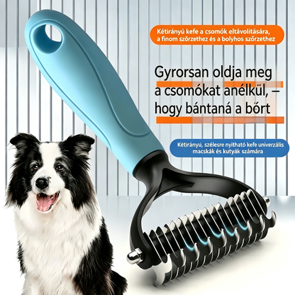 🐾🐱【Vásárolj 1-et, kapsz 2-t ingyen!】 Állatszőr-eltávolító kefe: ✨A kétoldalas, lekerekített kefefej gyorsan kibontja és eltávolítja a kihullott szőrt anélkül, hogy károsítaná kedvenced bőrét💖