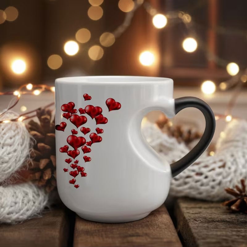 📢📢50% kedvezmény!!! ⏰ Valentin-napi kerámia bögre szív alakú, színét változtató füllel💝✨