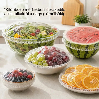 【200 darab】Eldobható, átlátszó fólia, ideális tárolóedényekhez és élelmiszerekhez. Tökéletes illeszkedés, jó tömítés és könnyen használható.
