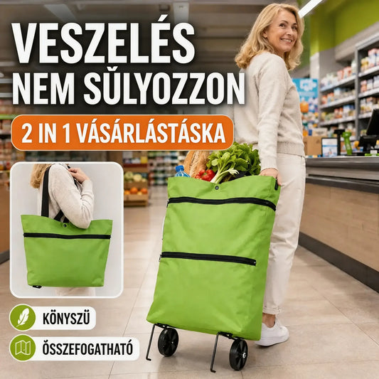 1 termék 10300 Ft [Bestseller] 🛒♻️ 2 az 1-ben összecsukható bevásárlótáska/hátizsák, könnyű, kerekes bevásárlótáska/gurulós bőrönd