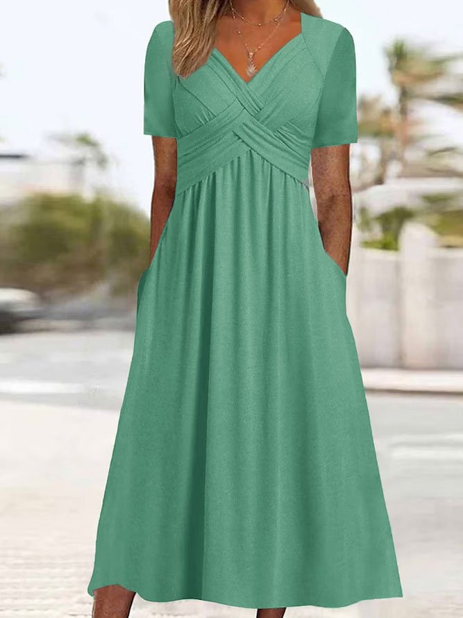 🔥🔥【50% KEDVEZMÉNY】👗【S-3XL】Tiszta színű, középhosszú, lezser ruha