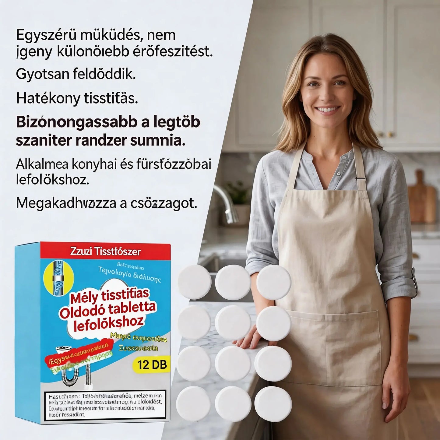 🥳💞 Hatékony lefolyótisztító pezsgőtabletták, amelyek gyorsan feloldják a hajat, a zsírt és az eltömődéseket; antibakteriális és szagtalanító tulajdonságokkal is rendelkeznek – mosogatókban, WC-kben és padlólefolyókban is használhatók.