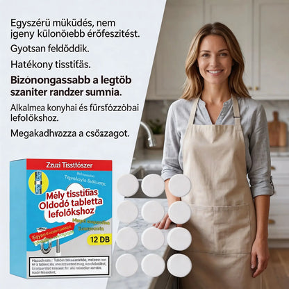 🥳💞 Hatékony lefolyótisztító pezsgőtabletták, amelyek gyorsan feloldják a hajat, a zsírt és az eltömődéseket; antibakteriális és szagtalanító tulajdonságokkal is rendelkeznek – mosogatókban, WC-kben és padlólefolyókban is használhatók.