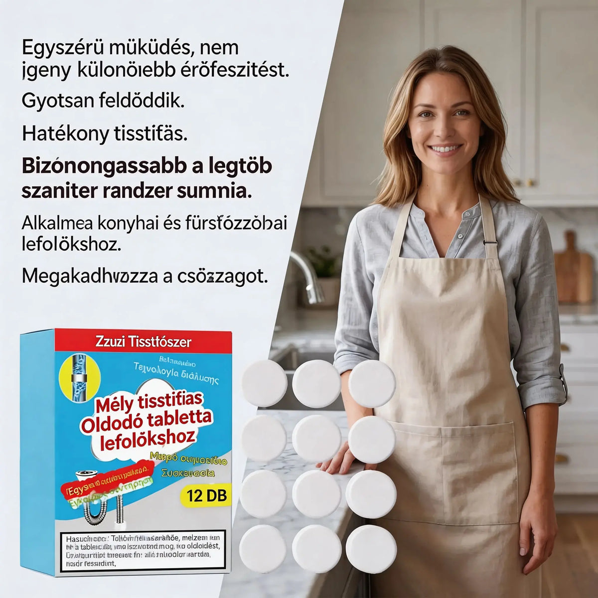 🥳💞 Hatékony lefolyótisztító pezsgőtabletták, amelyek gyorsan feloldják a hajat, a zsírt és az eltömődéseket; antibakteriális és szagtalanító tulajdonságokkal is rendelkeznek – mosogatókban, WC-kben és padlólefolyókban is használhatók.