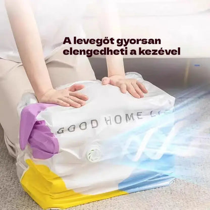 🧳【5 darabos készlet】💨 Nagy, összenyomható vákuumos tárolózsák: nincs szükség pumpára, szivárgásmentes, és ideális helytakarékosságra bőröndökben és otthon ✈️