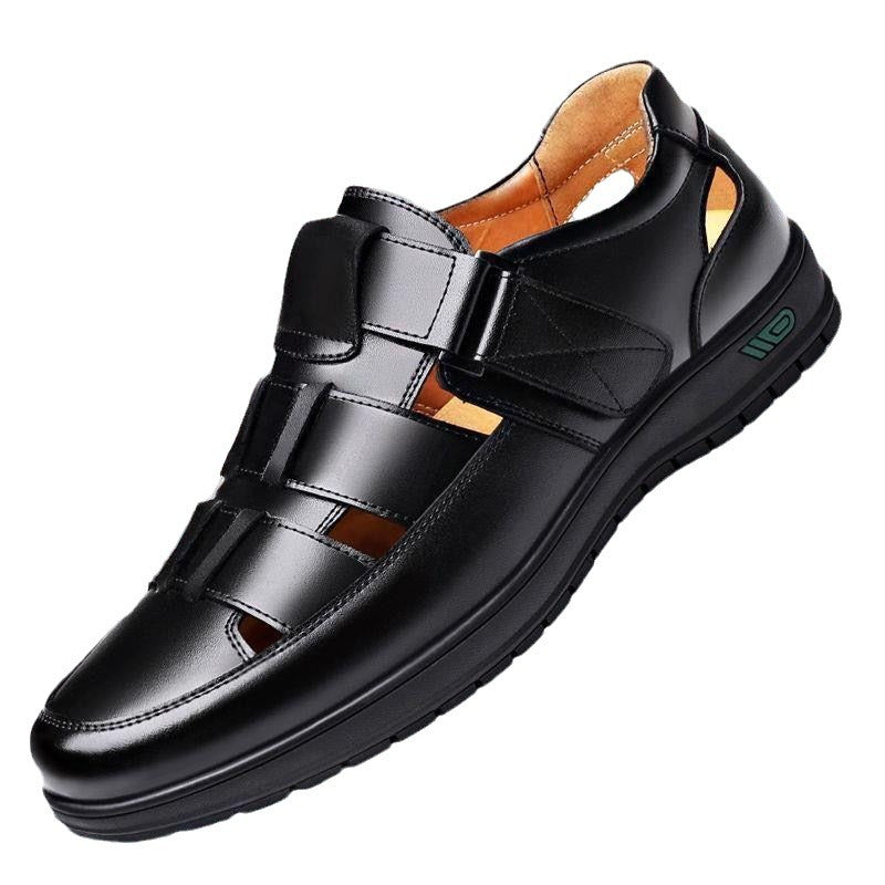 【38-44】👞2026 Nyári Férfi Valódi Bőr Lélegző, Üreges, Csúszásmentes Alkalmi Szandál