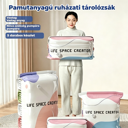 👕📦 [5 darabos szett! 1998 forint/db] Vákuumos ruhákhoz való tárolózsákok — Pumpa nélkül | Vastagított kialakítás dupla rétegű tömítésekkel a kipukkadás és a légszivárgás hatékony megakadályozása érdekében.