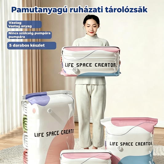 👕📦 [5 darabos szett! 1998 forint/db] Vákuumos ruhákhoz való tárolózsákok — Pumpa nélkül | Vastagított kialakítás dupla rétegű tömítésekkel a kipukkadás és a légszivárgás hatékony megakadályozása érdekében.